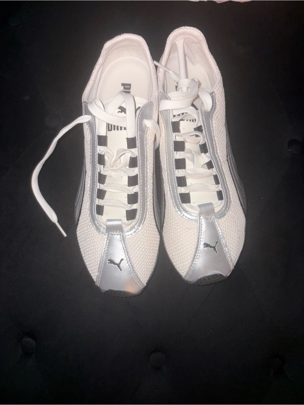 Puma Women’s White and Silver Mesh Slip-On Sneakers